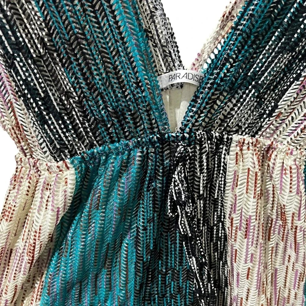 Paradise USA Open Knit‎ Turquoise, Black, Tan Beach Coverup Women's Size Medium